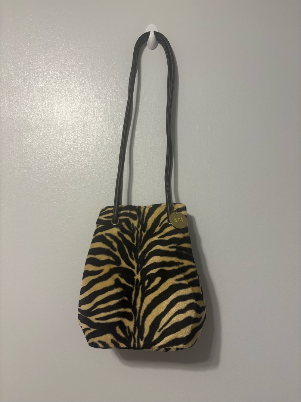 Ninewest Zebra Print Bucket Bag with Leather Straps